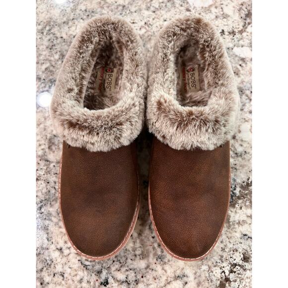 BOBs by Skechers Slipper - Womens Size 9- Memory Foam Brown with Fur Lining - Picture 1 of 8